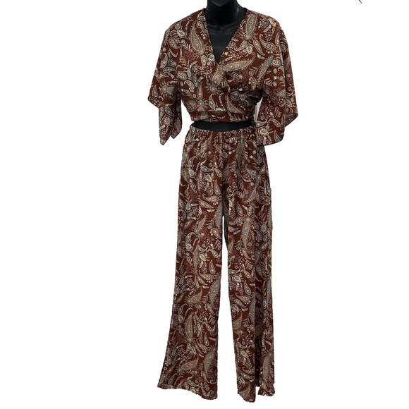 Windsor Pants - Y2K Two Piece Set Brown Palisades Paisley High Rise Pants + Top Windsor Boho 2pc